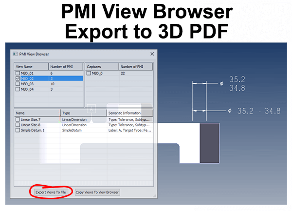 pmi export to 3d pdf