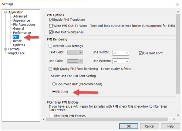 Settings to make solidworks PMI visible