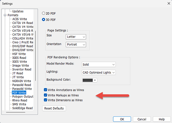Write annotations, dimensions and markup to PDF checkboxes