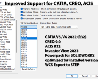 New CATIA 2022, Creo 9.0 Format Support